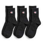 Champion 3 Pack Crew Socks - Black (White & Red Logo)