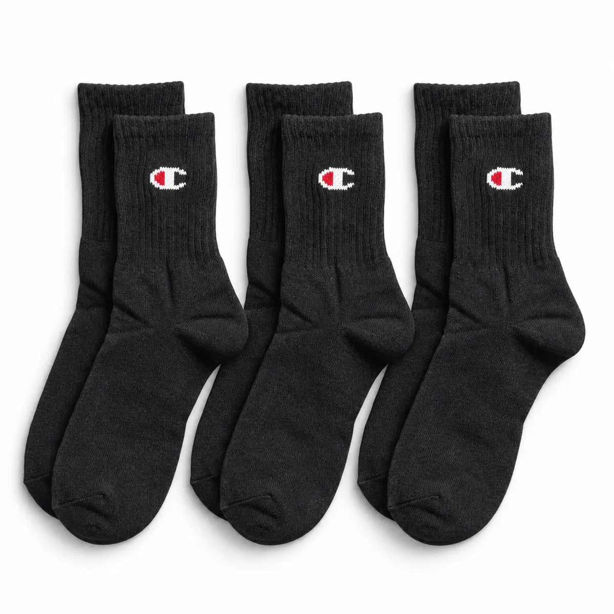 Champion 3 Pack Crew Socks - Black (White & Red Logo)