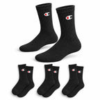 Champion 3 Pack Crew Socks - Black (White & Red Logo)